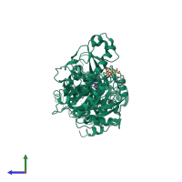 PDB entry 2jh9 coloured by chain, side view.