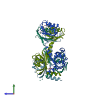 PDB entry 2jhe coloured by chain, side view.