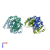 PDB entry 2jhe coloured by chain, top view.