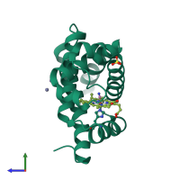PDB entry 2jho coloured by chain, side view.