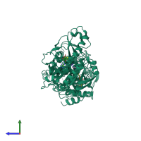 PDB entry 2jhp coloured by chain, side view.