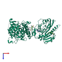 PDB entry 2jhp coloured by chain, top view.