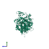 PDB entry 2jhr coloured by chain, side view.