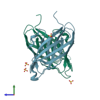PDB entry 2jhw coloured by chain, side view.