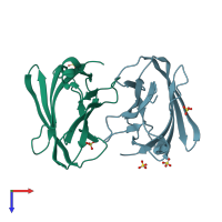 PDB entry 2jhw coloured by chain, top view.