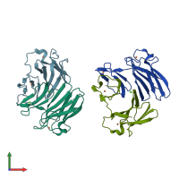 PDB entry 2ji1 coloured by chain, front view.