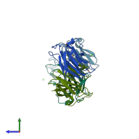 PDB entry 2ji1 coloured by chain, side view.