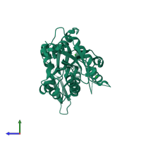 PDB entry 2ji4 coloured by chain, side view.