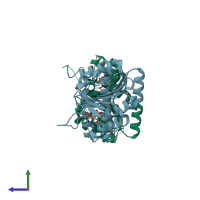 PDB entry 2ji5 coloured by chain, side view.