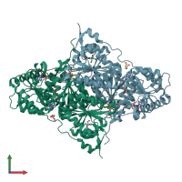 PDB entry 2ji6 coloured by chain, front view.