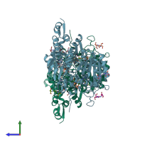 PDB entry 2ji7 coloured by chain, side view.