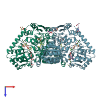 PDB entry 2ji7 coloured by chain, top view.