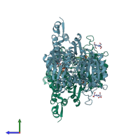 PDB entry 2ji9 coloured by chain, side view.