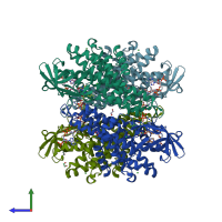 PDB entry 2jif coloured by chain, side view.