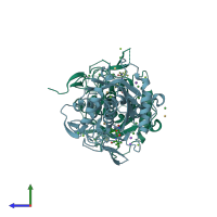 PDB entry 2jih coloured by chain, side view.