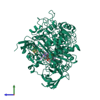 PDB entry 2jip coloured by chain, side view.