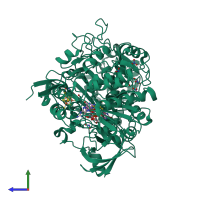 PDB entry 2jiq coloured by chain, side view.