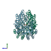 PDB entry 2jis coloured by chain, side view.