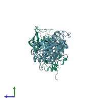 PDB entry 2jiu coloured by chain, side view.