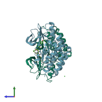 PDB entry 2jiv coloured by chain, side view.