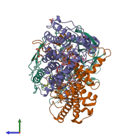 PDB entry 2jiy coloured by chain, side view.