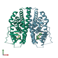 PDB entry 2jj3 coloured by chain, front view.