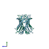 PDB entry 2jj6 coloured by chain, side view.