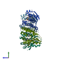 PDB entry 2jj8 coloured by chain, side view.