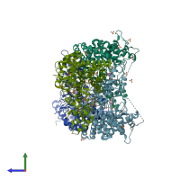 PDB entry 2jjb coloured by chain, side view.