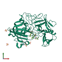 PDB entry 2jjj coloured by chain, front view.