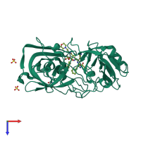 PDB entry 2jjj coloured by chain, top view.