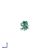 PDB entry 2jjl coloured by chain, side view.