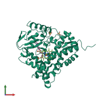 PDB entry 2jjp coloured by chain, front view.