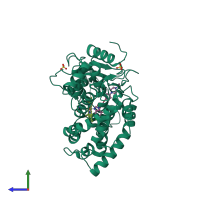 PDB entry 2jjp coloured by chain, side view.