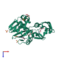 PDB entry 2jjr coloured by chain, top view.