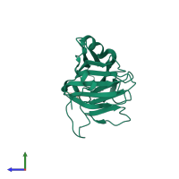 PDB entry 2jk9 coloured by chain, side view.