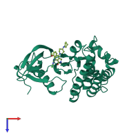 PDB entry 2jkq coloured by chain, top view.
