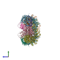 PDB entry 2jkr coloured by chain, side view.