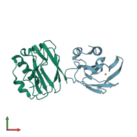 PDB entry 2jkw coloured by chain, front view.
