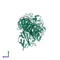 PDB entry 2jkx coloured by chain, side view.