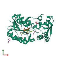 PDB entry 2jl1 coloured by chain, front view.
