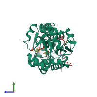 PDB entry 2jl1 coloured by chain, side view.