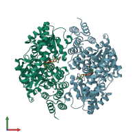 PDB entry 2jlb coloured by chain, front view.