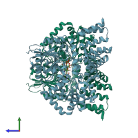 PDB entry 2jlb coloured by chain, side view.