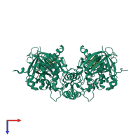 Hetero trimeric assembly 1 of PDB entry 2jld coloured by chemically distinct molecules, top view.