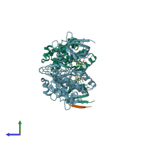 PDB entry 2jld coloured by chain, side view.