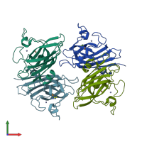 PDB entry 2jlp coloured by chain, front view.