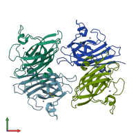 PDB entry 2jlp coloured by chain, front view.