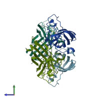 PDB entry 2jlp coloured by chain, side view.