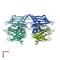 PDB entry 2jlp coloured by chain, top view.